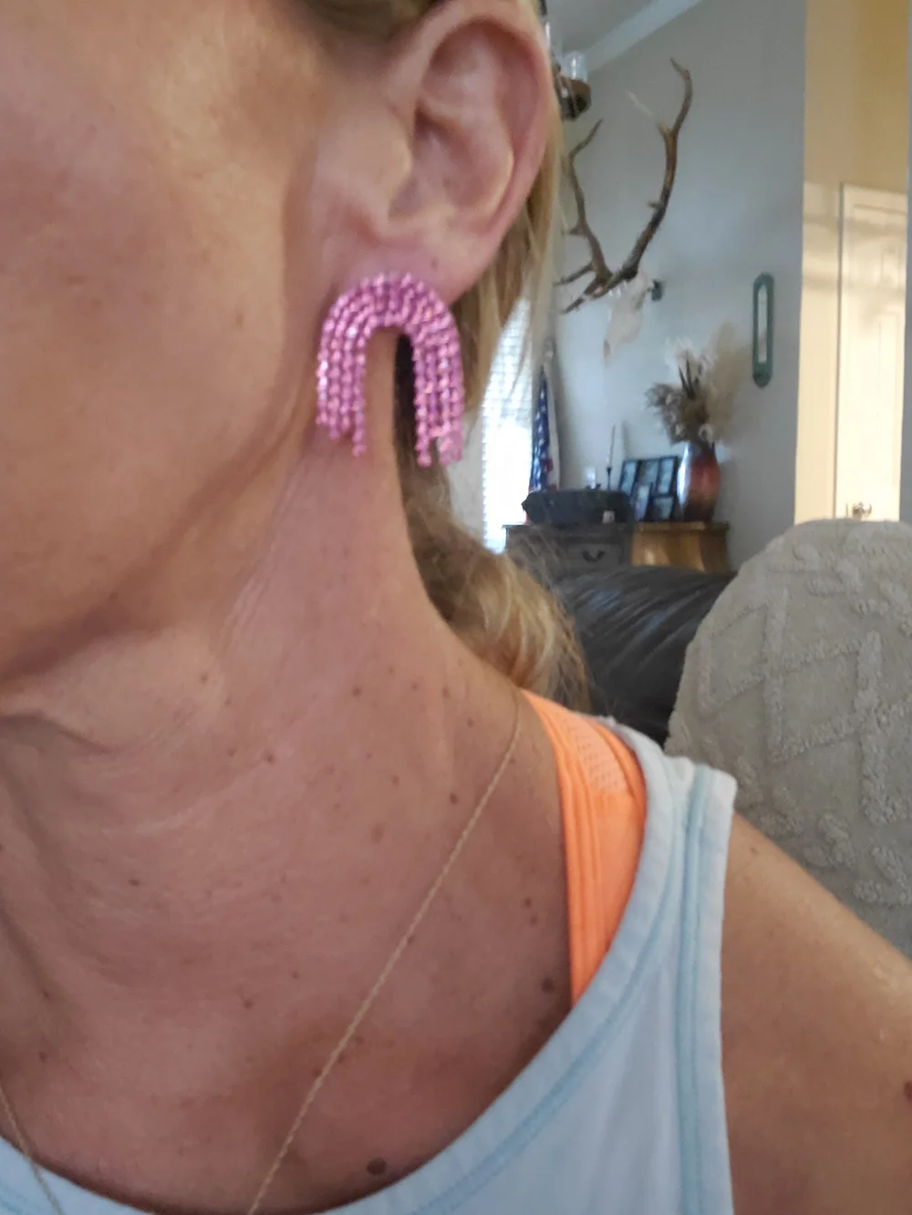 Beaded Rainbow Kids Earrings - Pink, Green, Blue & Silver Set Of 6